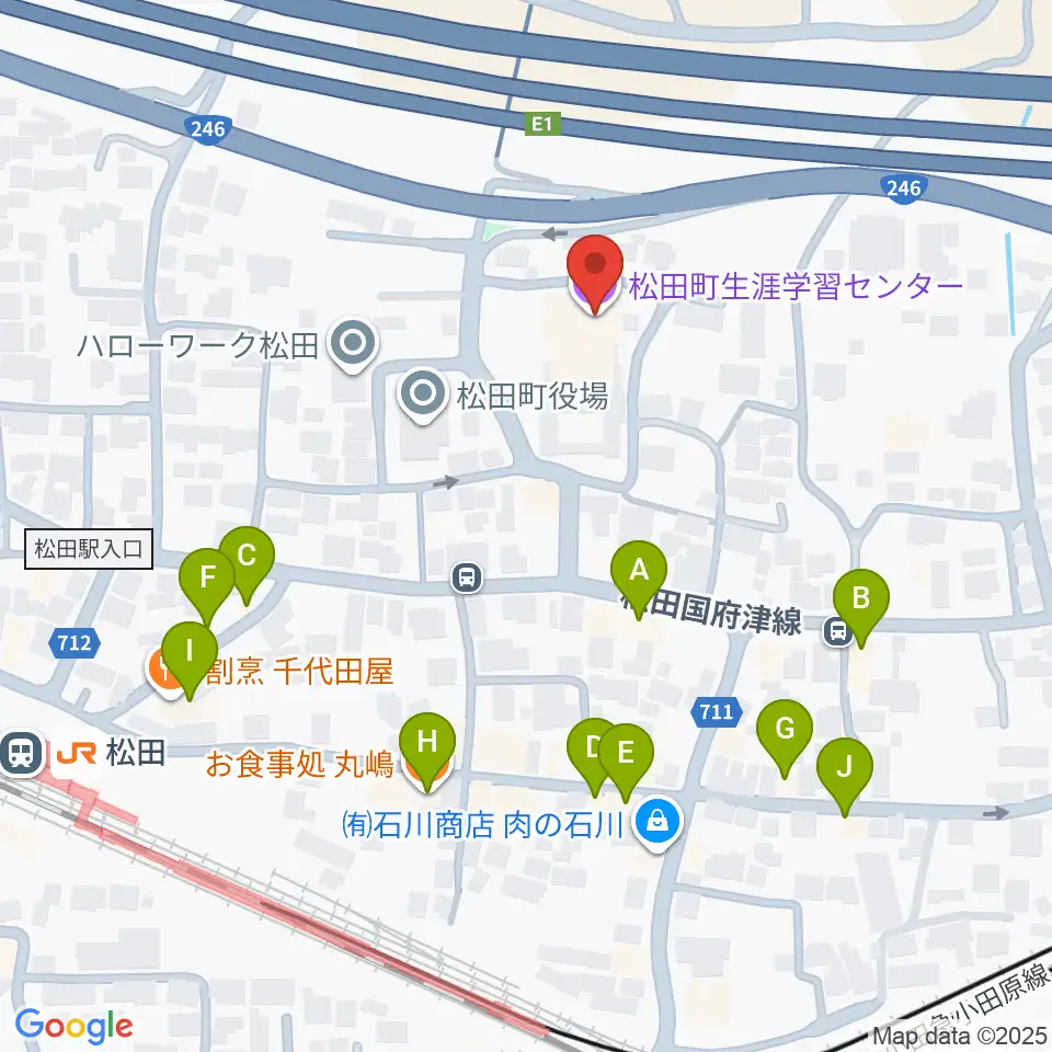 松田町生涯学習センター周辺のファミレス・ファーストフード一覧地図