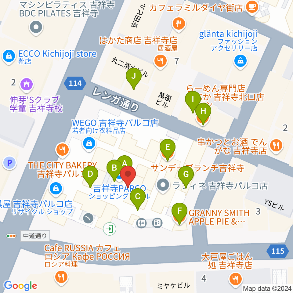 アップリンク吉祥寺周辺のファミレス・ファーストフード一覧地図