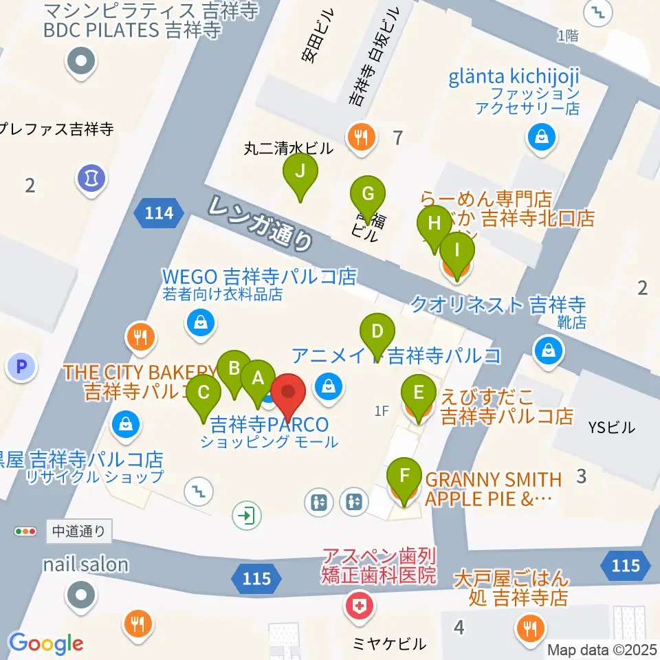 アップリンク吉祥寺周辺のファミレス・ファーストフード一覧地図