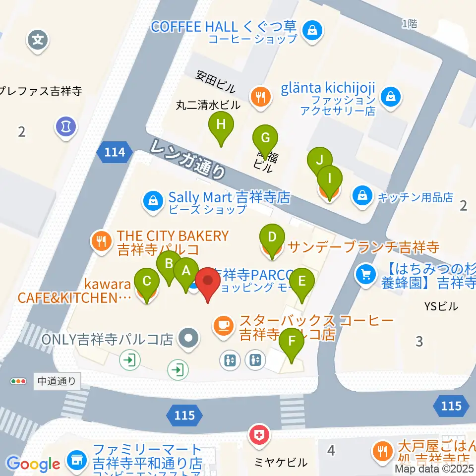 アップリンク吉祥寺周辺のファミレス・ファーストフード一覧地図