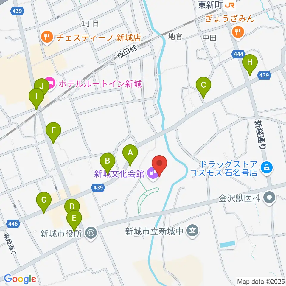新城文化会館周辺のファミレス・ファーストフード一覧地図