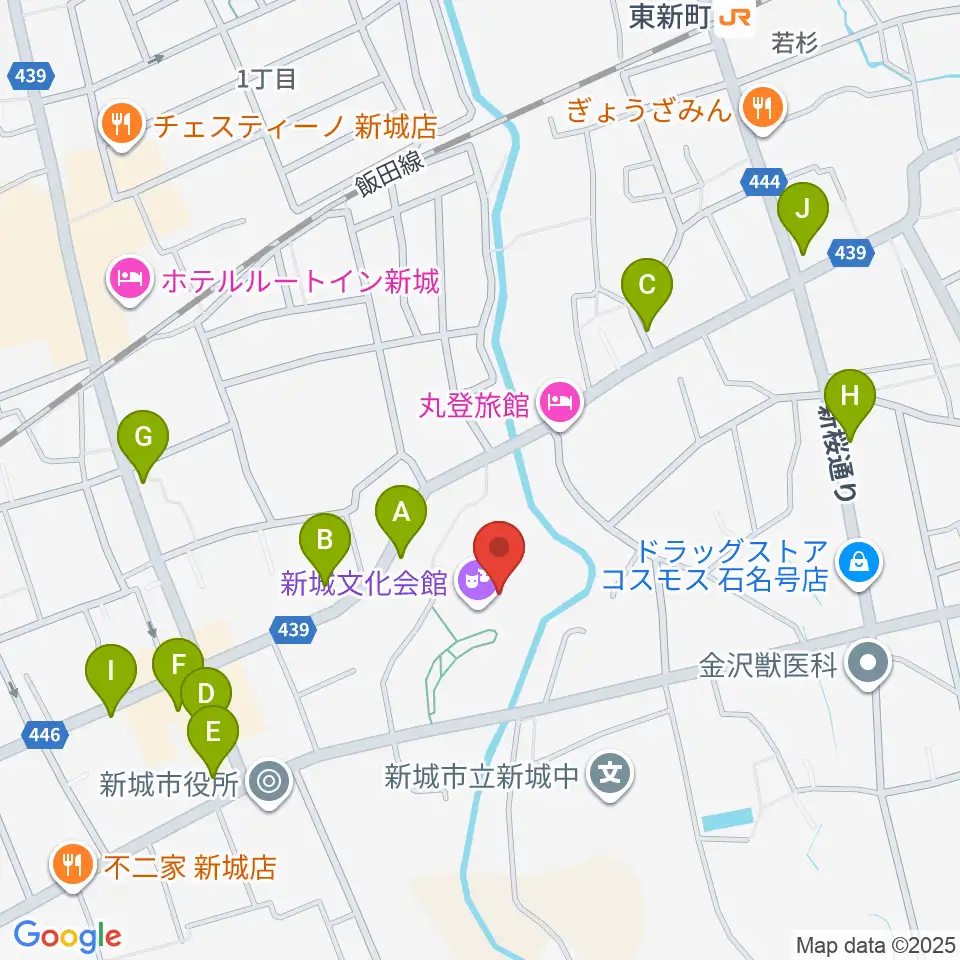 新城文化会館周辺のファミレス・ファーストフード一覧地図