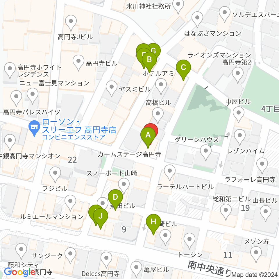 AMPcafe周辺のファミレス・ファーストフード一覧地図