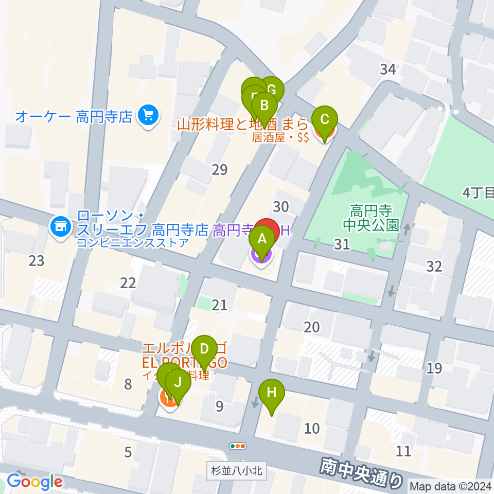 AMPcafe周辺のファミレス・ファーストフード一覧地図