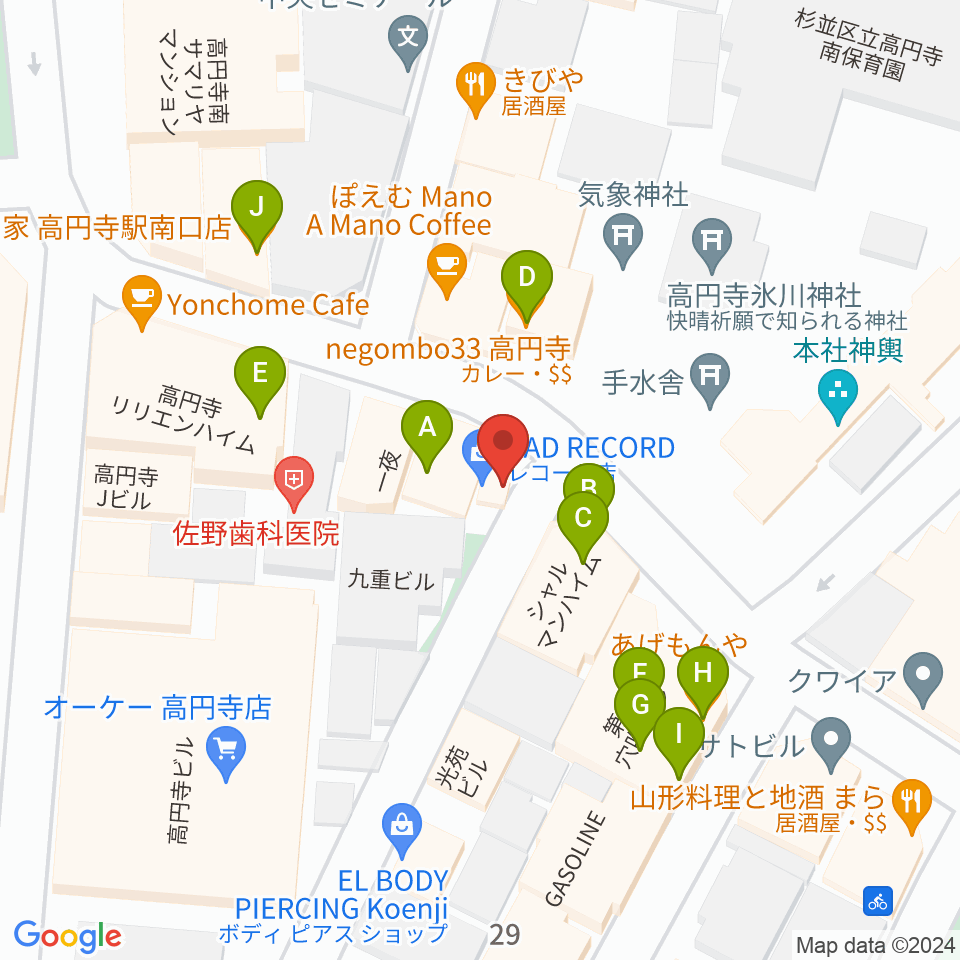 EAD RECORD周辺のファミレス・ファーストフード一覧地図