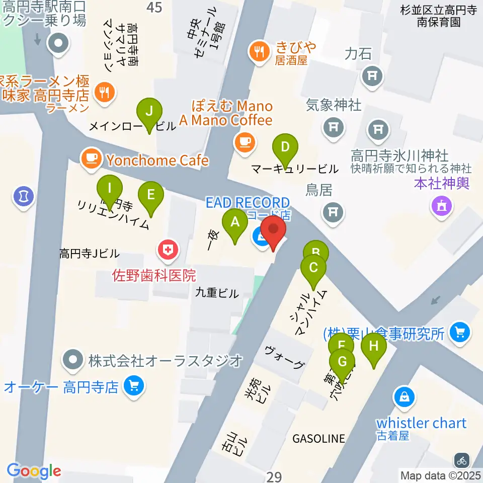 EAD RECORD周辺のファミレス・ファーストフード一覧地図