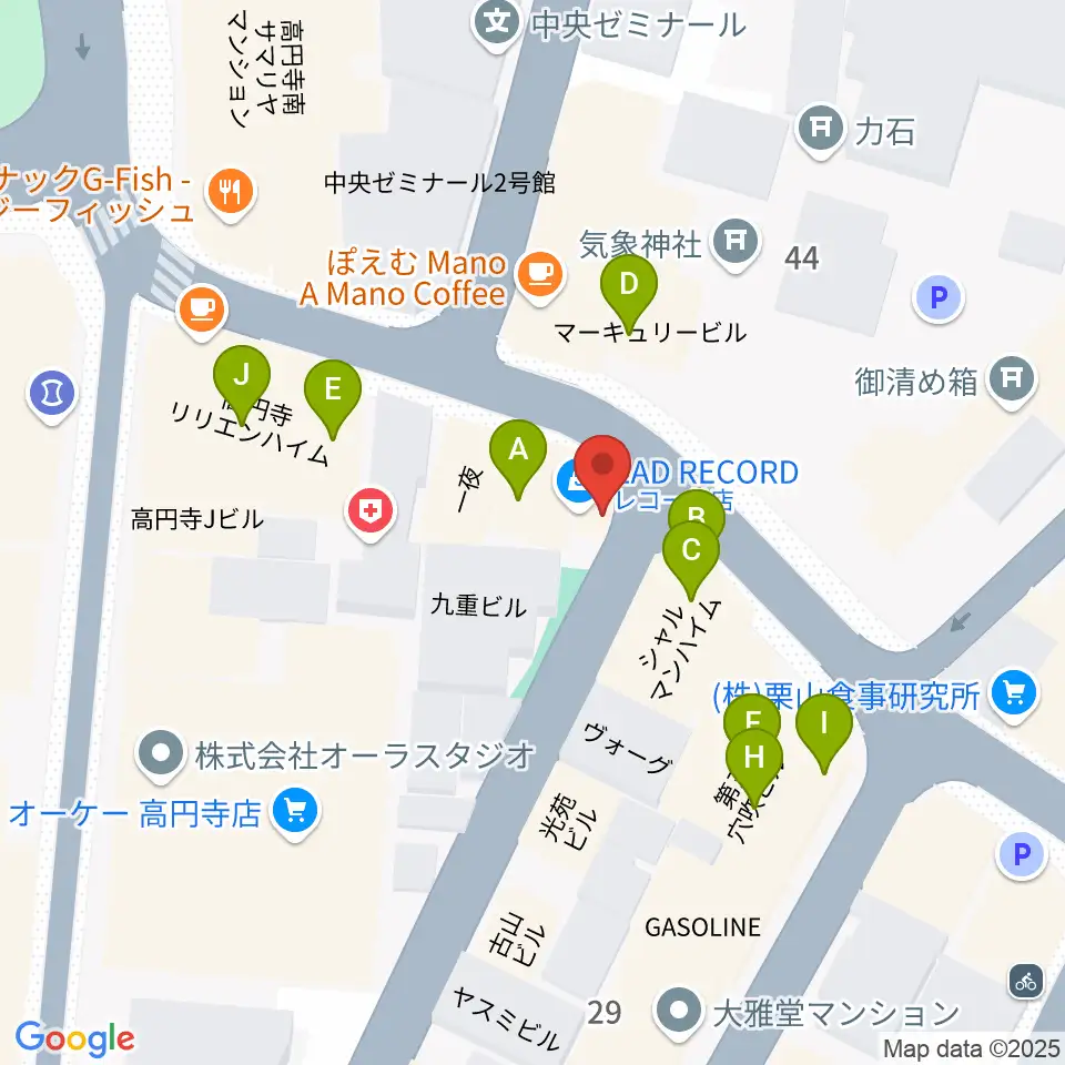 EAD RECORD周辺のファミレス・ファーストフード一覧地図
