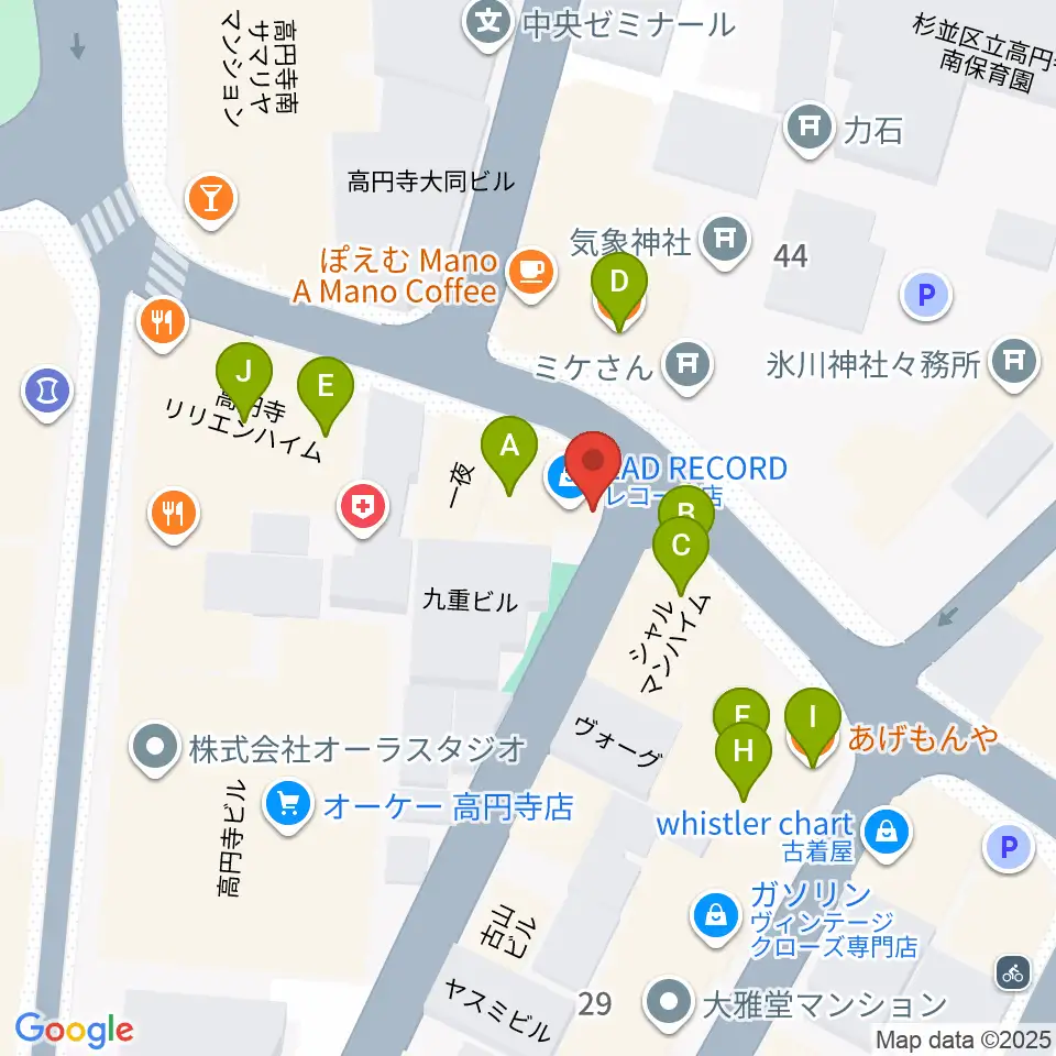 EAD RECORD周辺のファミレス・ファーストフード一覧地図