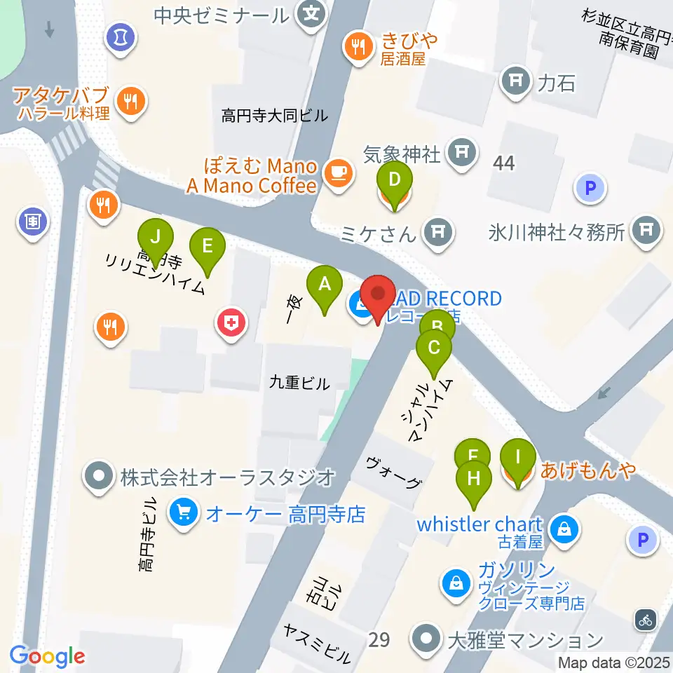 EAD RECORD周辺のファミレス・ファーストフード一覧地図