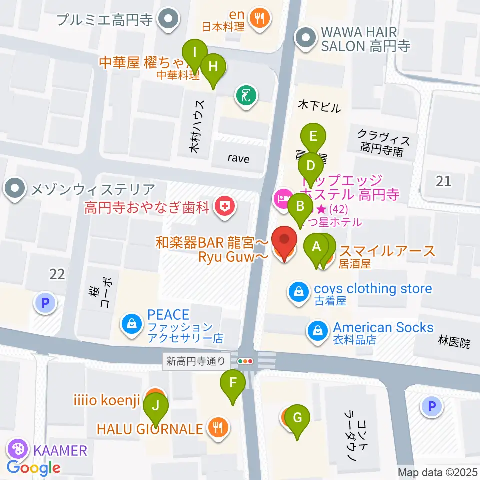 和楽器BAR 龍宮周辺のファミレス・ファーストフード一覧地図