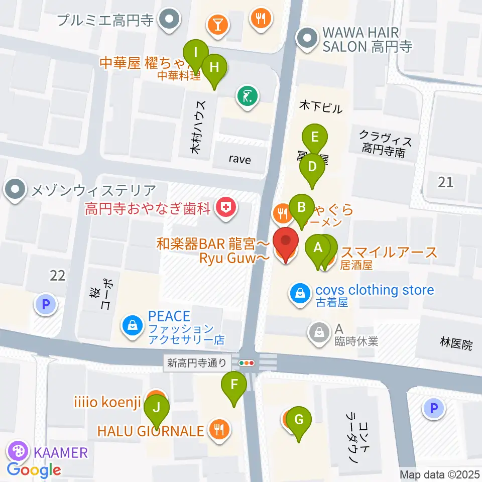 和楽器BAR 龍宮周辺のファミレス・ファーストフード一覧地図