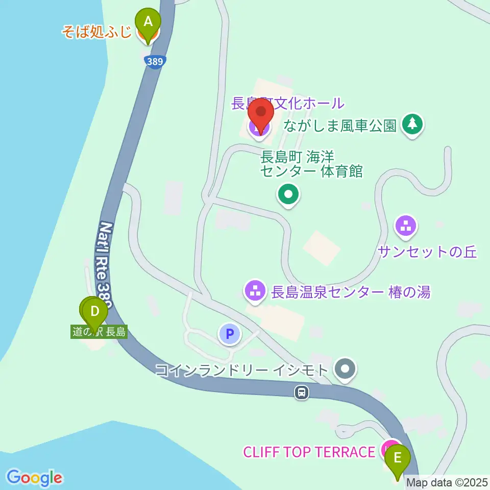 長島町文化ホール周辺のファミレス・ファーストフード一覧地図