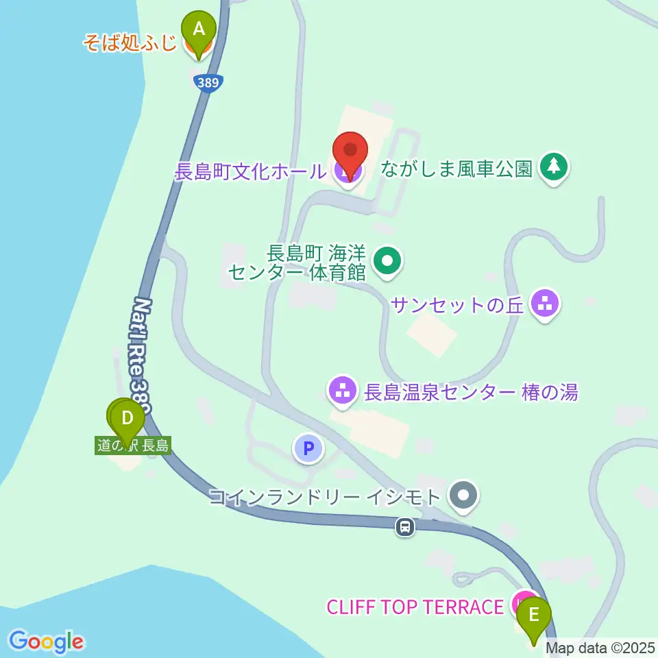 長島町文化ホール周辺のファミレス・ファーストフード一覧地図