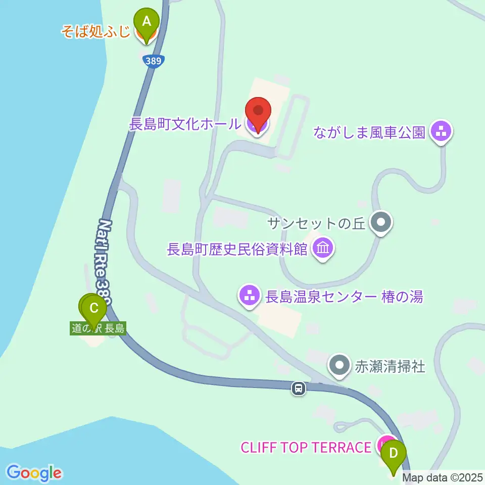 長島町文化ホール周辺のファミレス・ファーストフード一覧地図