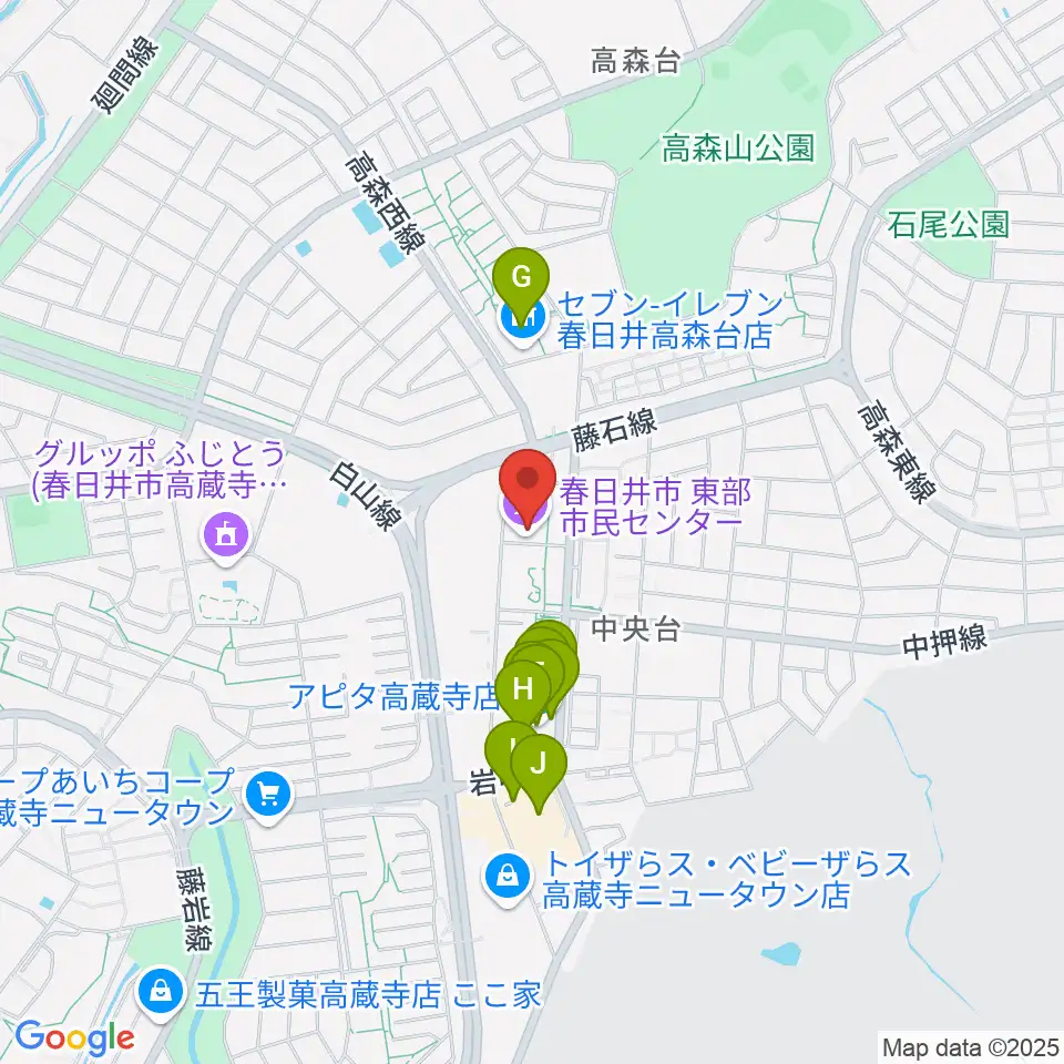 春日井市東部市民センター周辺のファミレス・ファーストフード一覧地図