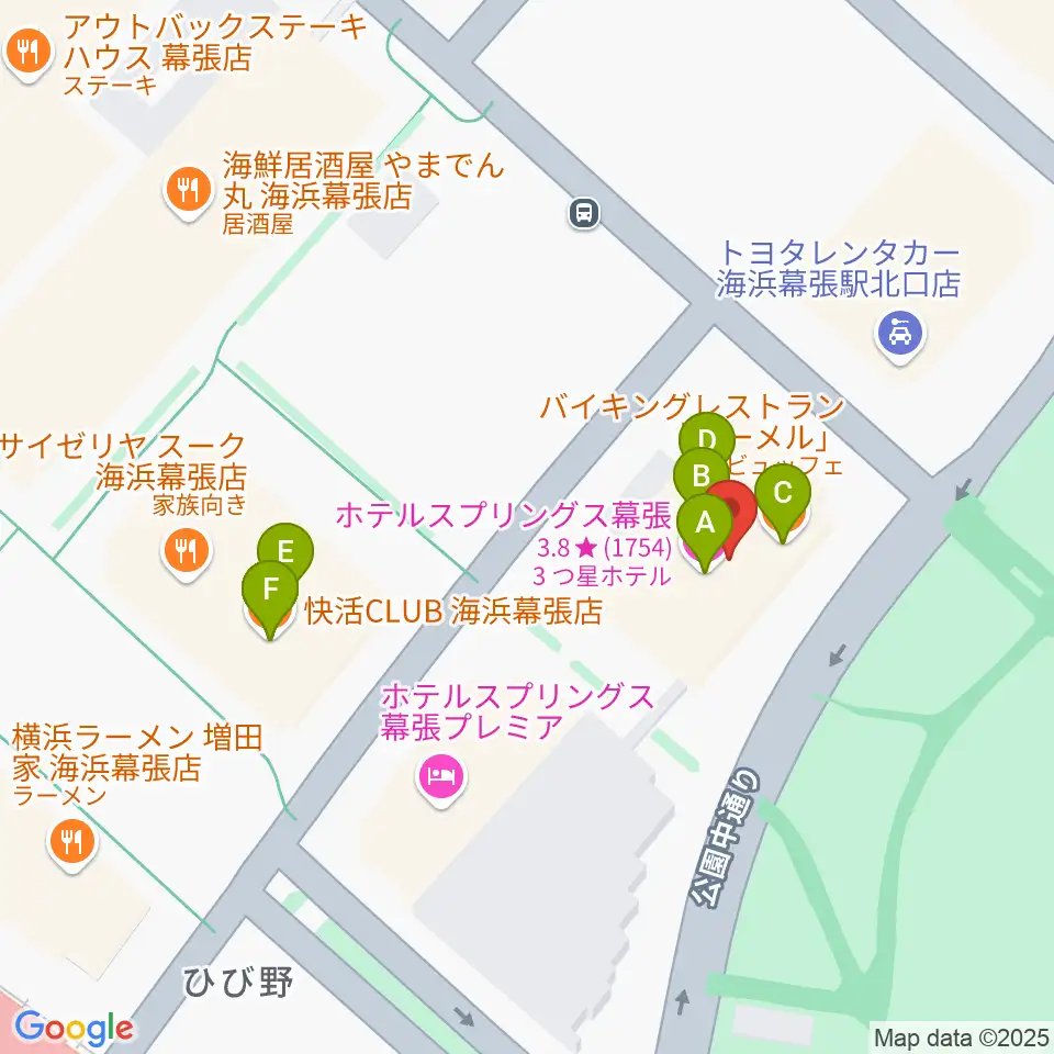 ホテルスプリングス幕張スプリングスホール周辺のファミレス・ファーストフード一覧地図