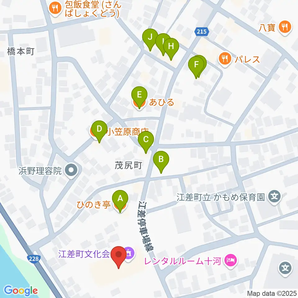 江差町文化会館周辺のファミレス・ファーストフード一覧地図