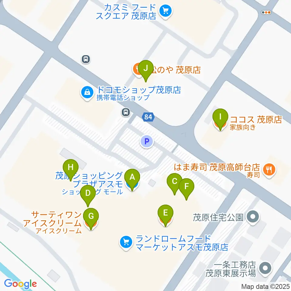 ASMO劇場周辺のファミレス・ファーストフード一覧地図