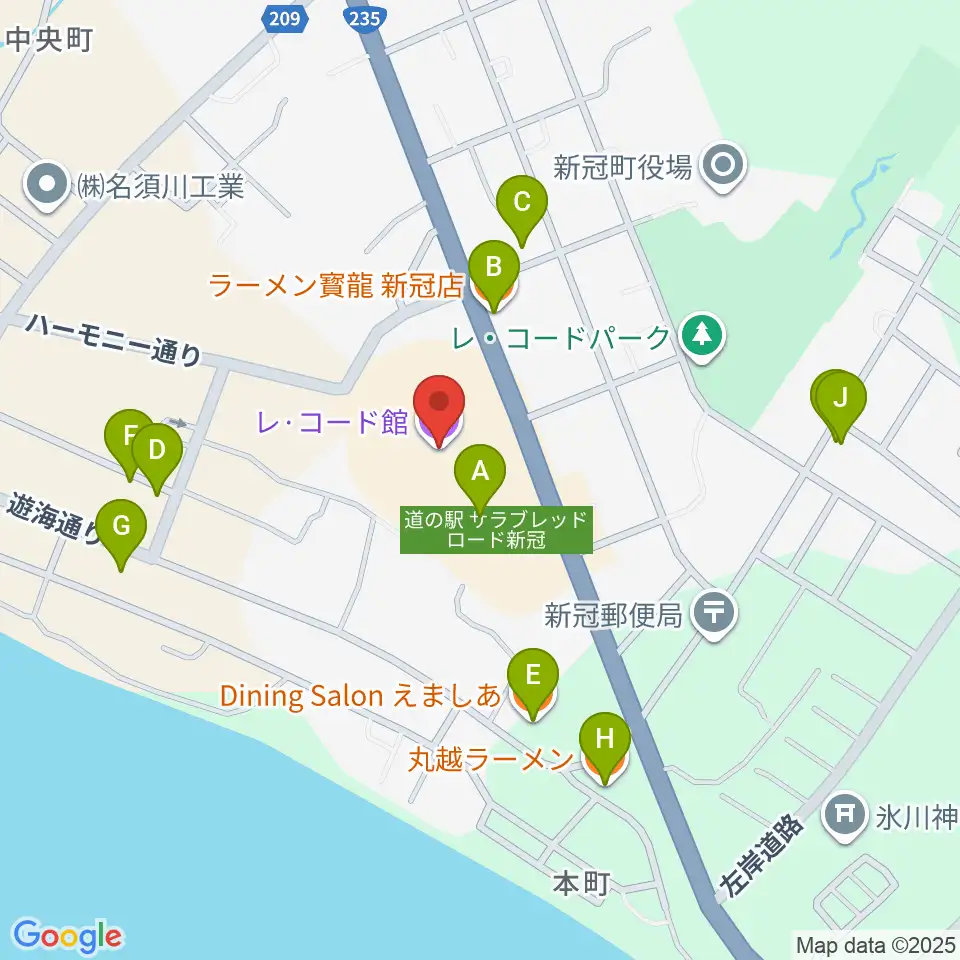 新冠レ・コード館周辺のファミレス・ファーストフード一覧地図