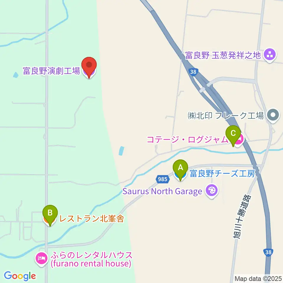 富良野演劇工場周辺のファミレス・ファーストフード一覧地図