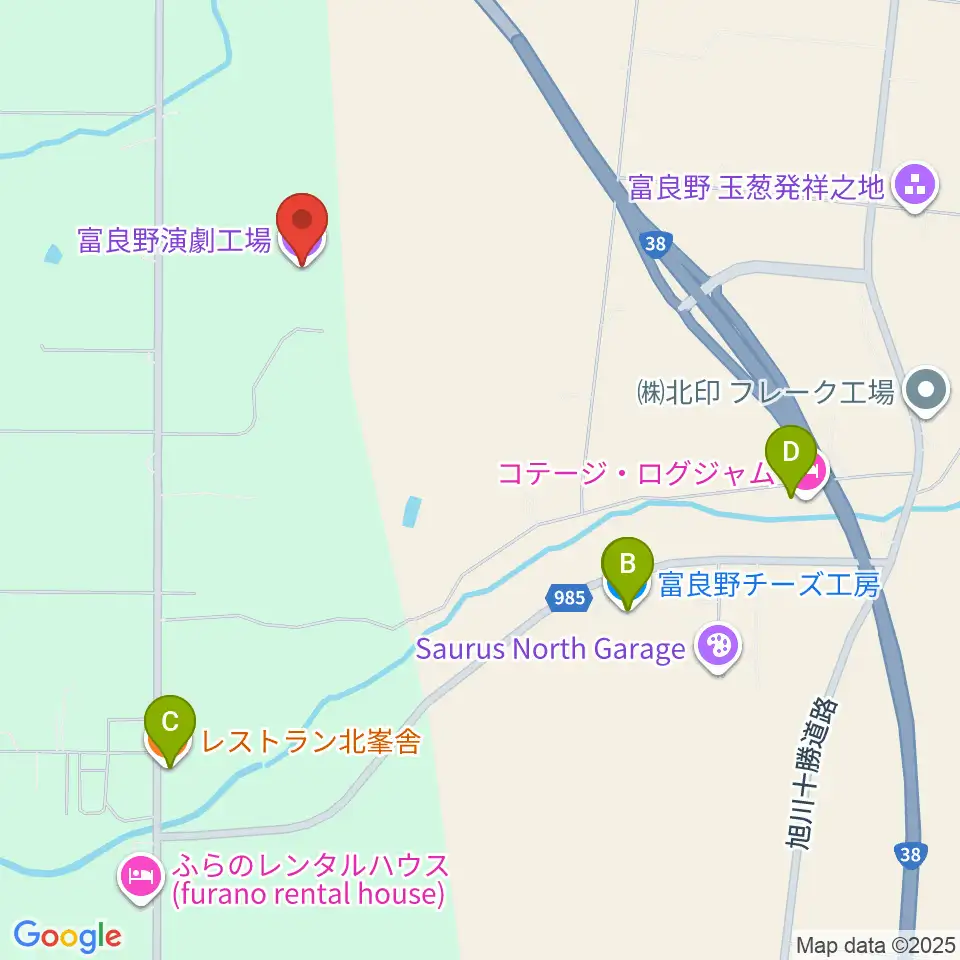 富良野演劇工場周辺のファミレス・ファーストフード一覧地図