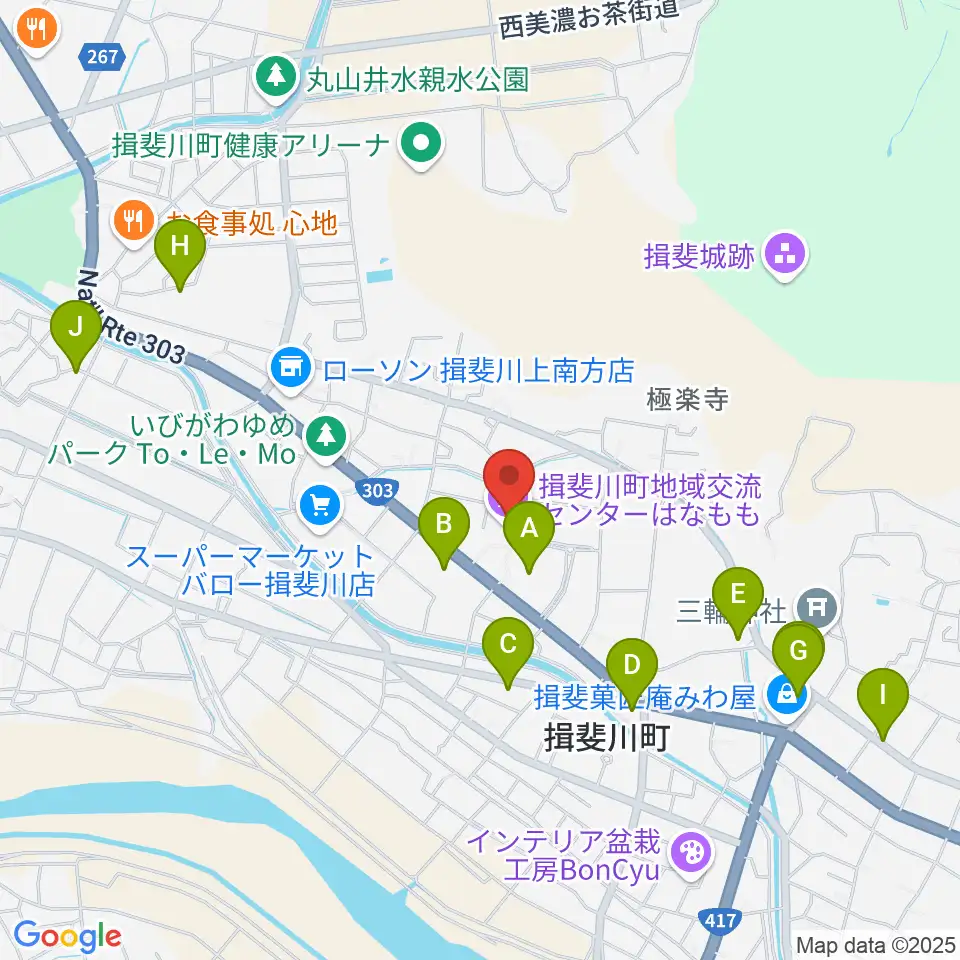 揖斐川町地域交流センターはなもも周辺のファミレス・ファーストフード一覧地図