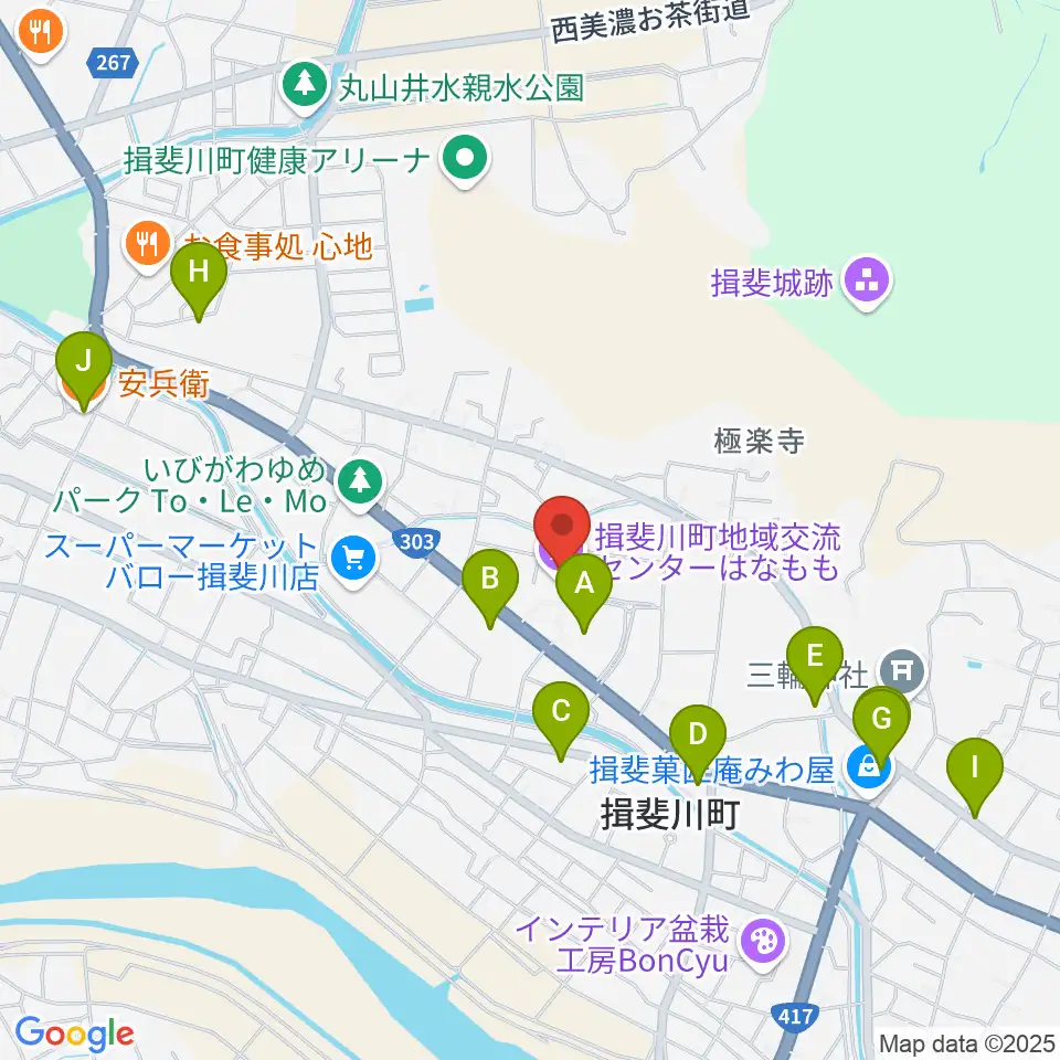 揖斐川町地域交流センターはなもも周辺のファミレス・ファーストフード一覧地図