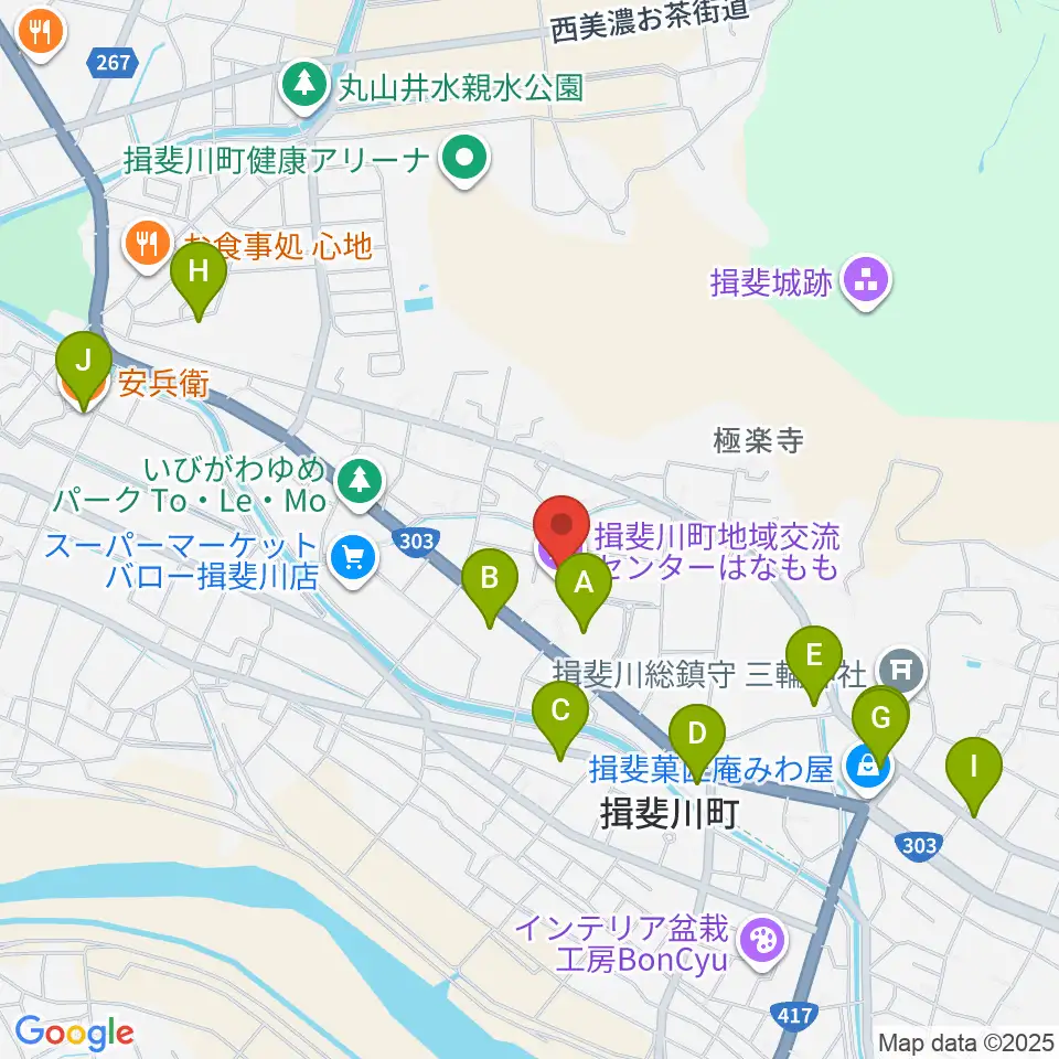 揖斐川町地域交流センターはなもも周辺のファミレス・ファーストフード一覧地図