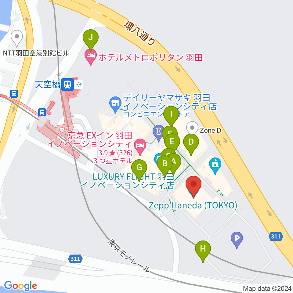 Zepp羽田周辺のファミレス・ファーストフード一覧地図