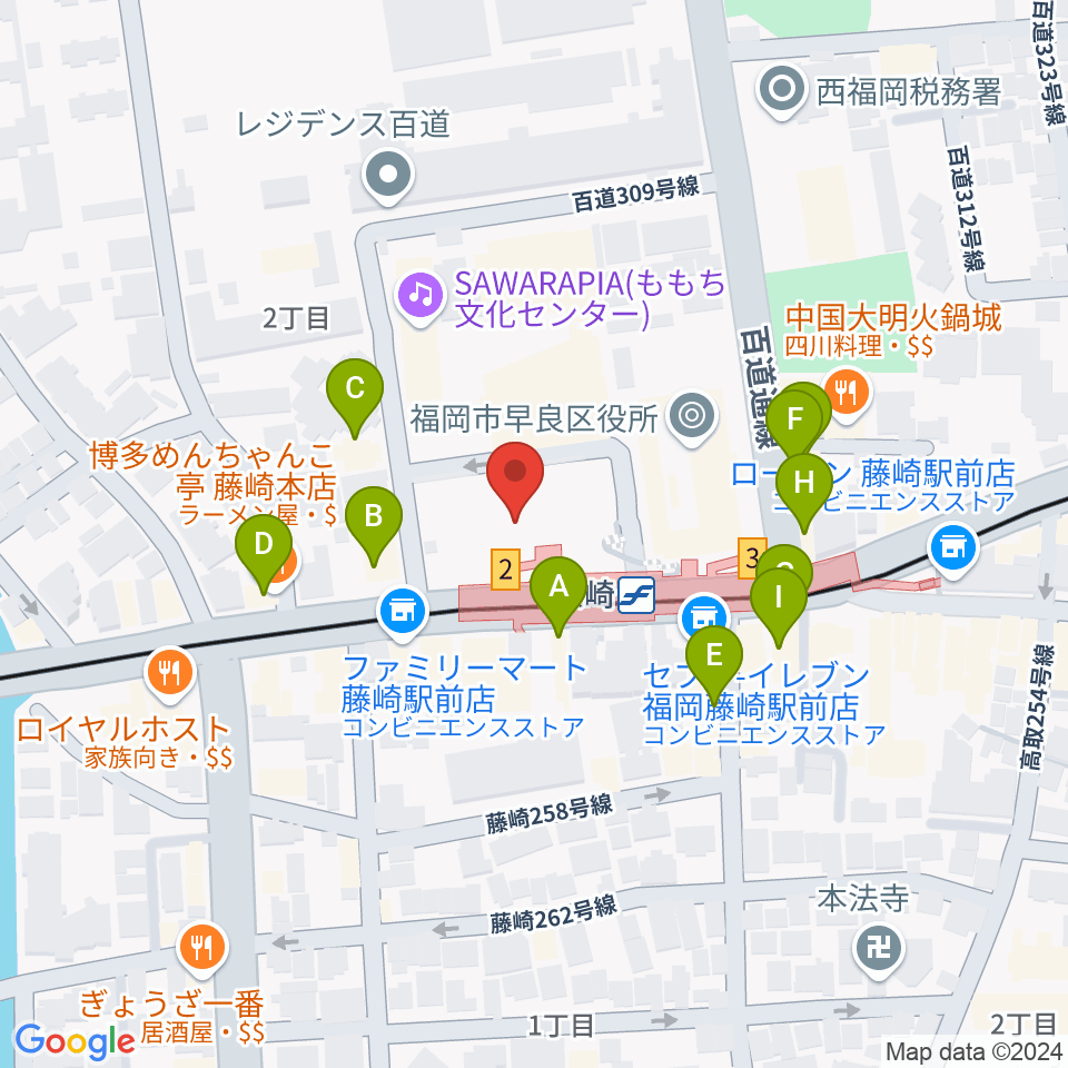 福岡市立早良市民センター周辺のファミレス・ファーストフード一覧地図