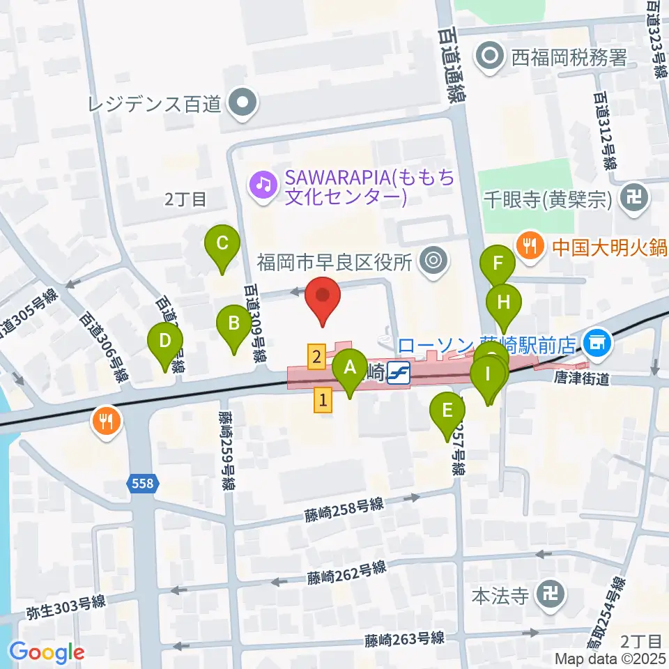 福岡市立早良市民センター周辺のファミレス・ファーストフード一覧地図