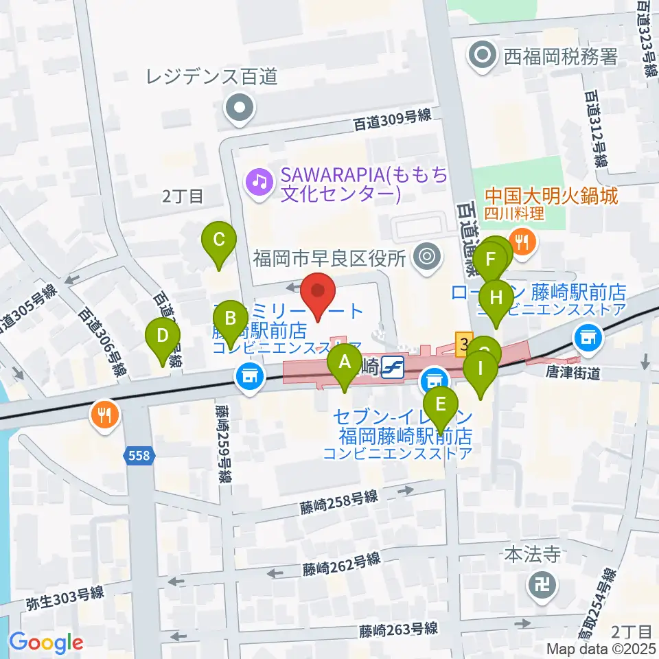 福岡市立早良市民センター周辺のファミレス・ファーストフード一覧地図