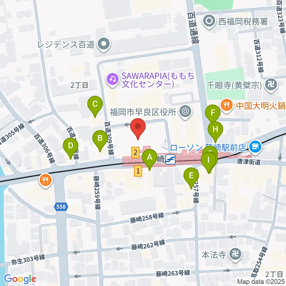 福岡市立早良市民センター周辺のファミレス・ファーストフード一覧地図