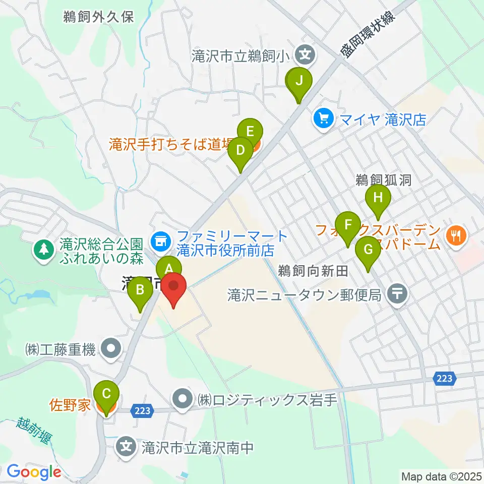 ビッグルーフ滝沢周辺のファミレス・ファーストフード一覧地図