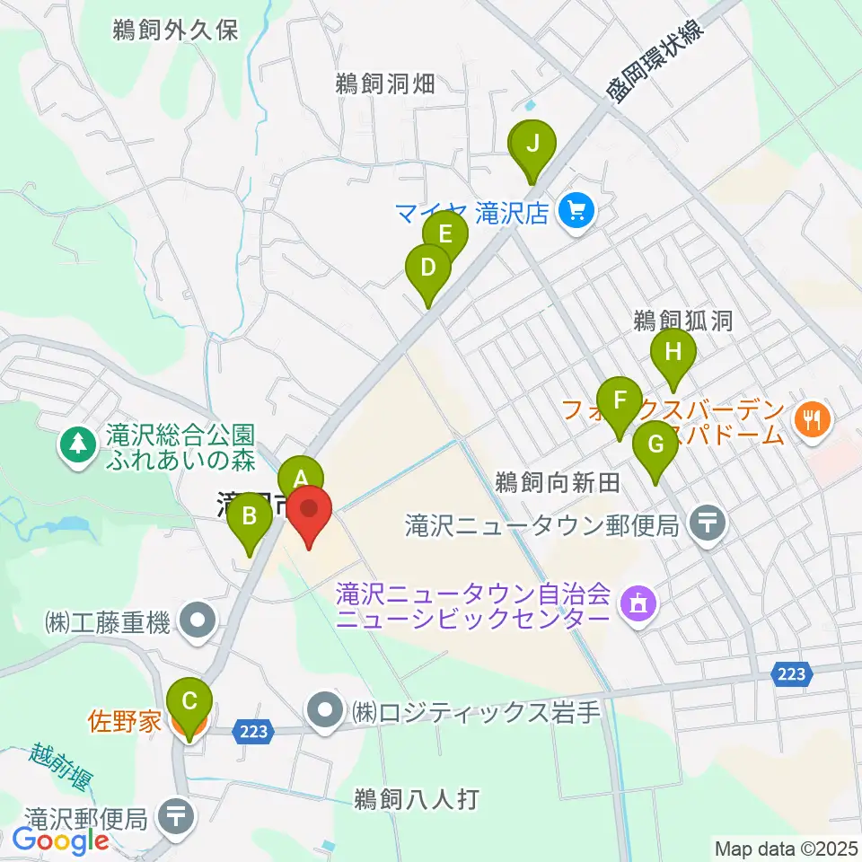 ビッグルーフ滝沢周辺のファミレス・ファーストフード一覧地図