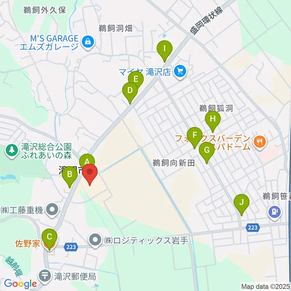 ビッグルーフ滝沢周辺のファミレス・ファーストフード一覧地図