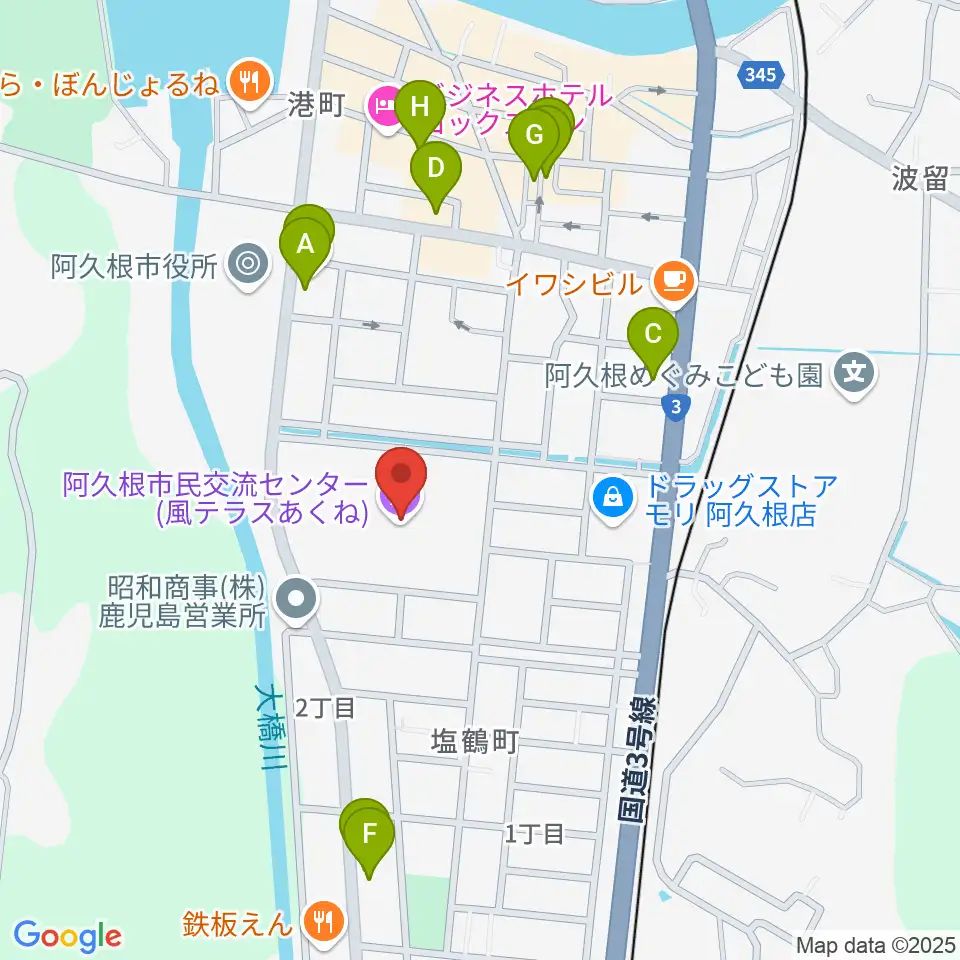 阿久根市民交流センター 風テラスあくね周辺のファミレス・ファーストフード一覧地図