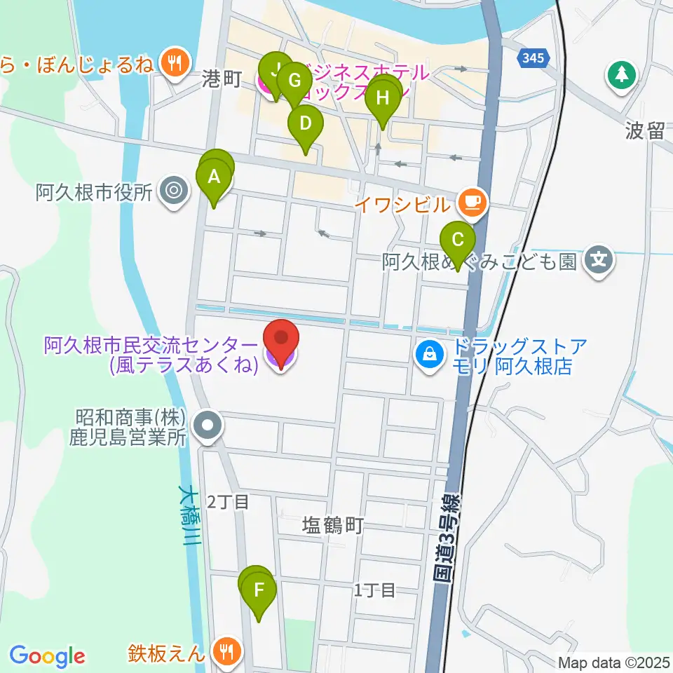 阿久根市民交流センター 風テラスあくね周辺のファミレス・ファーストフード一覧地図