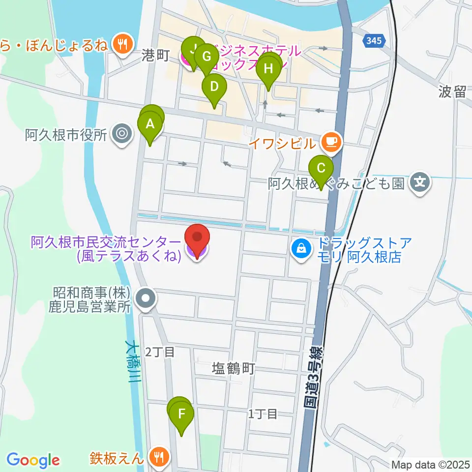 阿久根市民交流センター 風テラスあくね周辺のファミレス・ファーストフード一覧地図