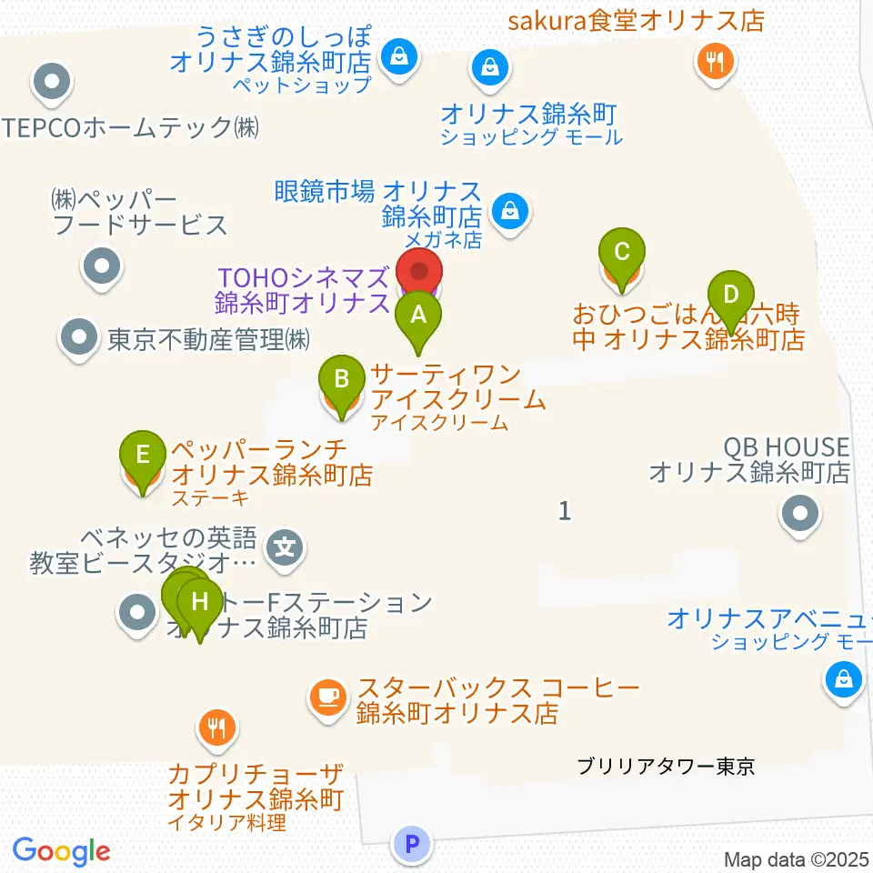 TOHOシネマズ錦糸町オリナス周辺のファミレス・ファーストフード一覧地図