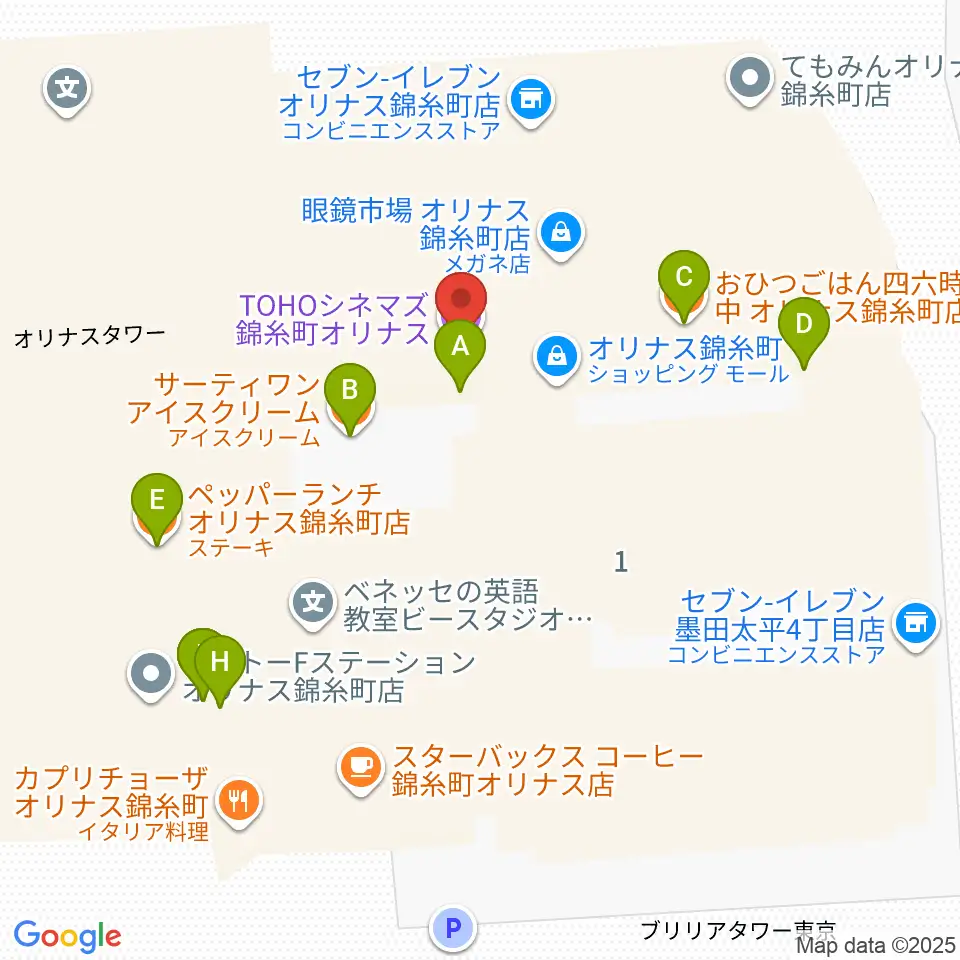 TOHOシネマズ錦糸町オリナス周辺のファミレス・ファーストフード一覧地図
