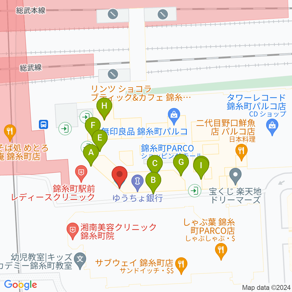 TOHOシネマズ錦糸町楽天地周辺のファミレス・ファーストフード一覧地図