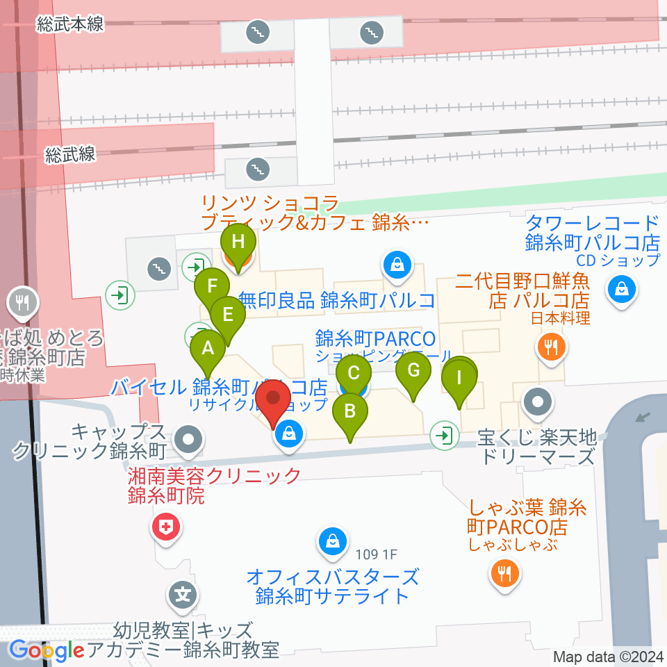 TOHOシネマズ錦糸町楽天地周辺のファミレス・ファーストフード一覧地図