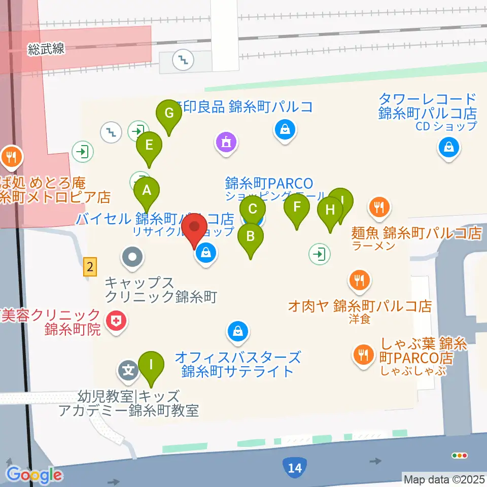 TOHOシネマズ錦糸町楽天地周辺のファミレス・ファーストフード一覧地図