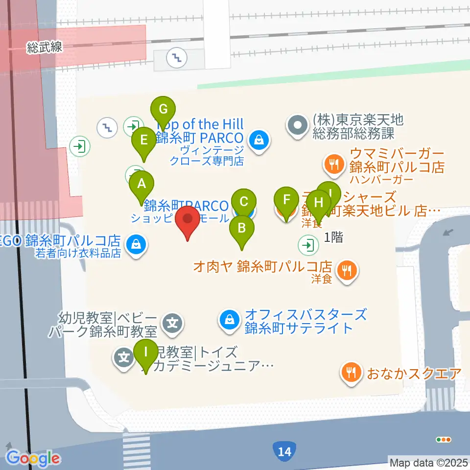 TOHOシネマズ錦糸町楽天地周辺のファミレス・ファーストフード一覧地図