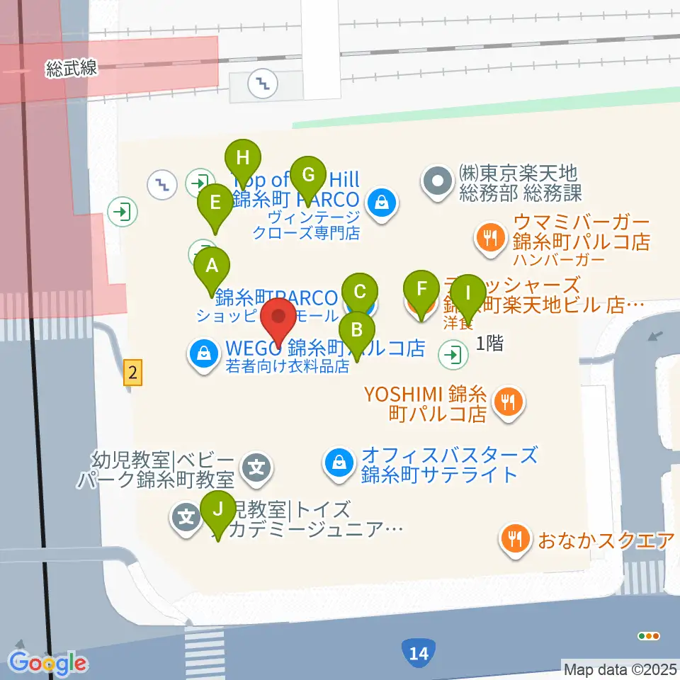 TOHOシネマズ錦糸町楽天地周辺のファミレス・ファーストフード一覧地図