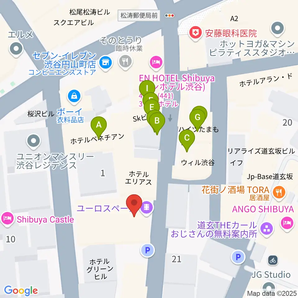 渋谷ユーロスペース周辺のファミレス・ファーストフード一覧地図