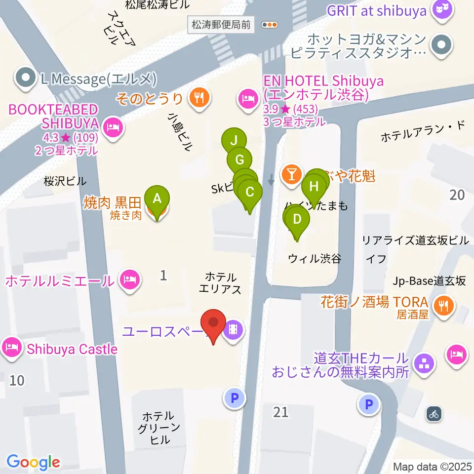 渋谷ユーロスペース周辺のファミレス・ファーストフード一覧地図