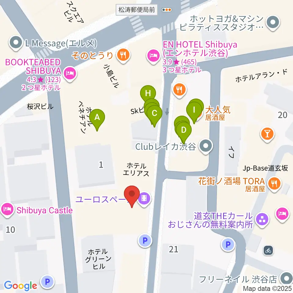 渋谷ユーロスペース周辺のファミレス・ファーストフード一覧地図