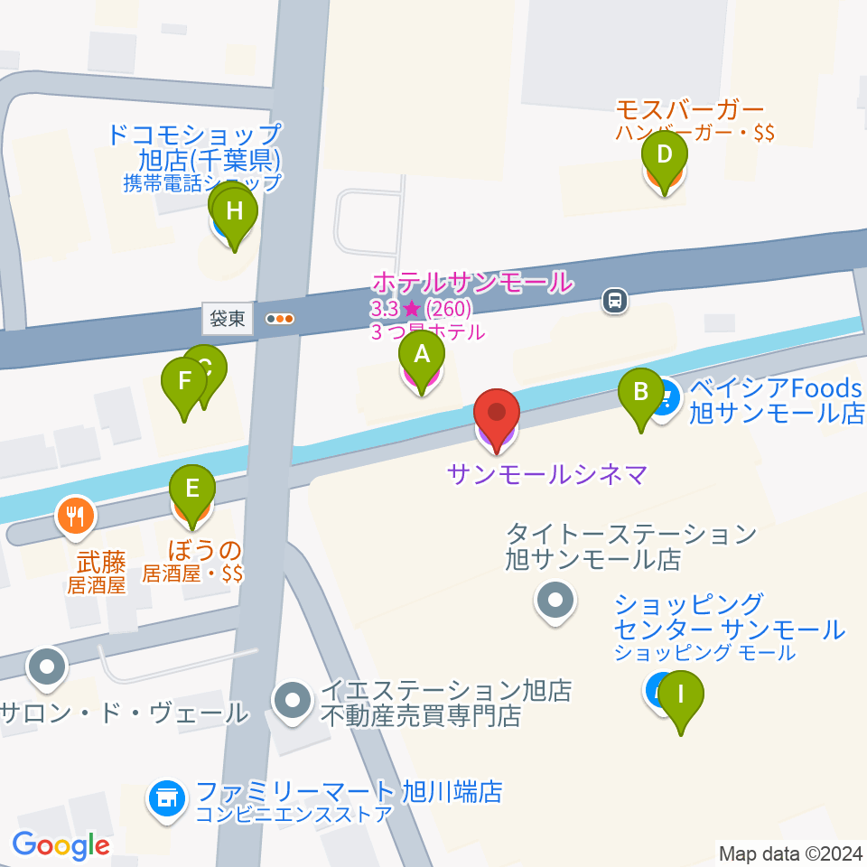 旭サンモールシネマ周辺のファミレス・ファーストフード一覧地図